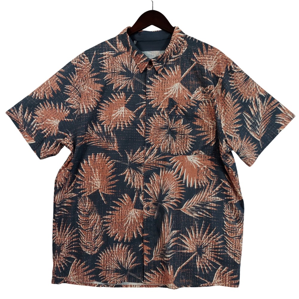Under Armour Drift Tide Shirt Mens 2XL Button Down Navy Blue Palm Leaf Shirt